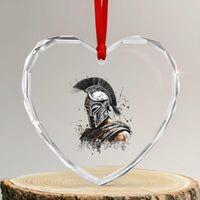 Ancient Spartan Warrior Watercolor Splatter Graphic Heart Crystal Glass Ornament Greek Mythology Enthusiast History Gift