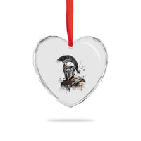 Ancient Spartan Warrior Watercolor Splatter Graphic Heart Crystal Glass Ornament Greek Mythology Enthusiast History Gift