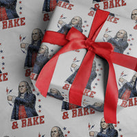And Bake Funny Benjamin Franklin Patriotic Graphic Matching Wrapping Paper Roll Vintage Founding Father Distressed Stars and Lightning Bolts Dynamic Duo