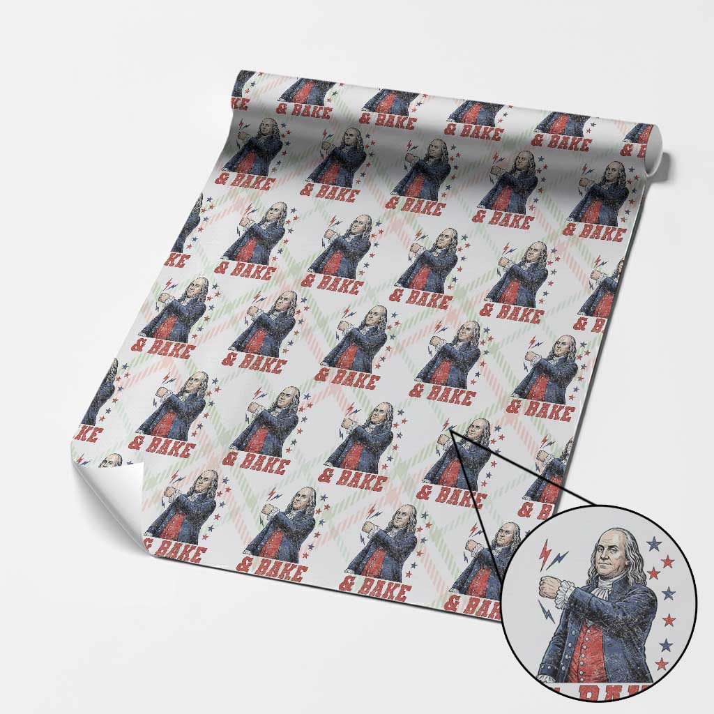 And Bake Funny Benjamin Franklin Patriotic Graphic Matching Wrapping Paper Roll Vintage Founding Father Distressed Stars and Lightning Bolts Dynamic Duo