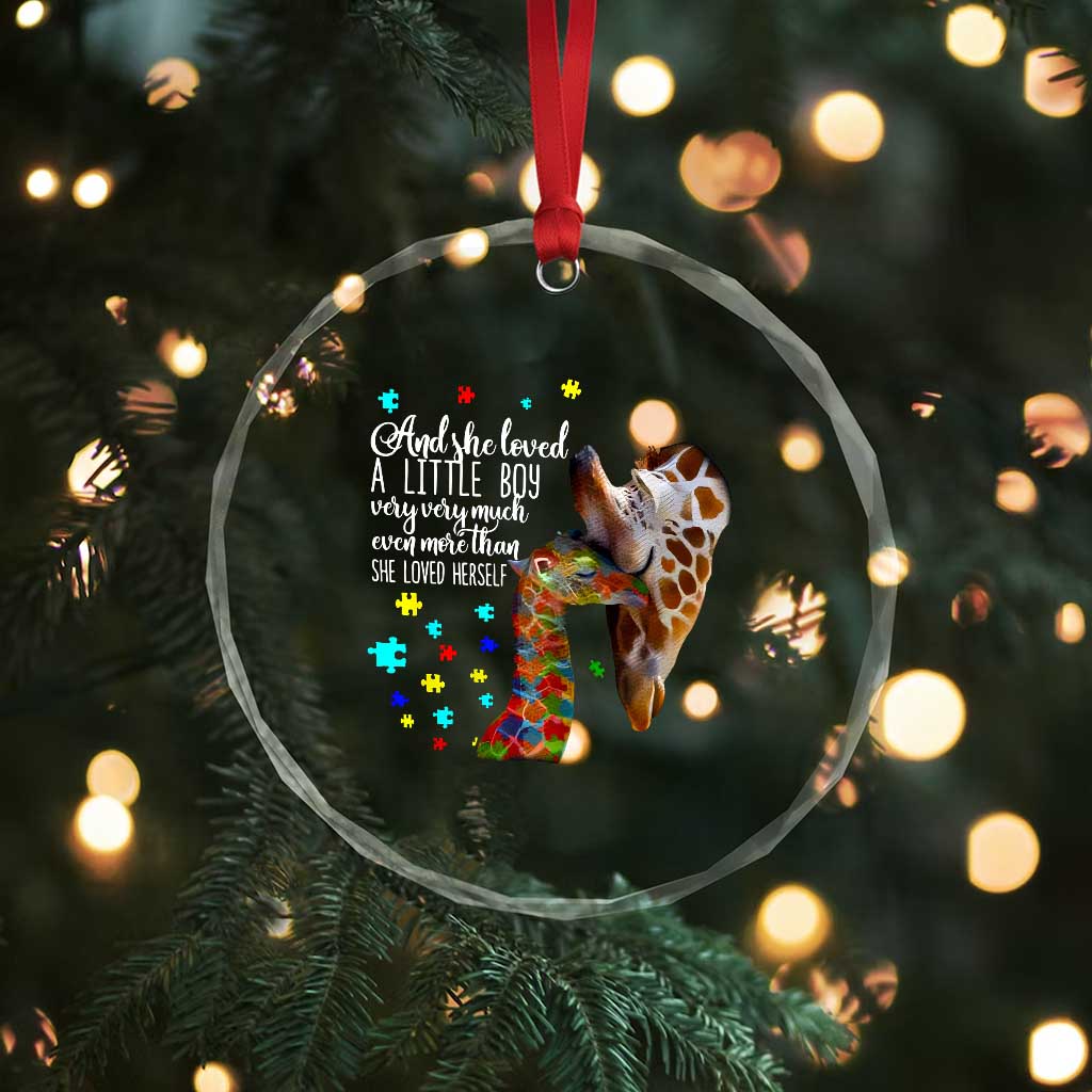 And She Loved A Little Boy Very Much Even More Than She Loved Herself Crystal Glass Ornament Autism Awareness Giraffes
