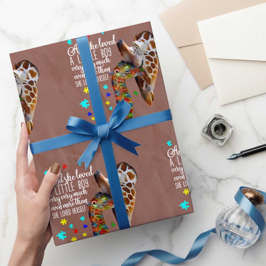 And She Loved A Little Boy Very Much Even More Than She Loved Herself Wrapping Paper Roll Autism Awareness Giraffes