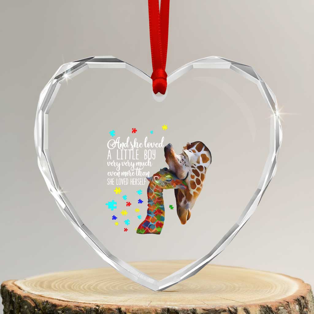 And She Loved A Little Boy Very Much Even More Than She Loved Herself Heart Crystal Glass Ornament Autism Awareness Giraffes