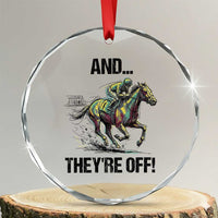And They’re Off Colorful Horse Racing Sketch Crystal Glass Ornament Jockey and Thoroughbred Sprinting Race Day