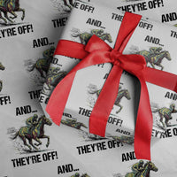 And They’re Off Colorful Horse Racing Sketch Wrapping Paper Roll Jockey and Thoroughbred Sprinting Race Day