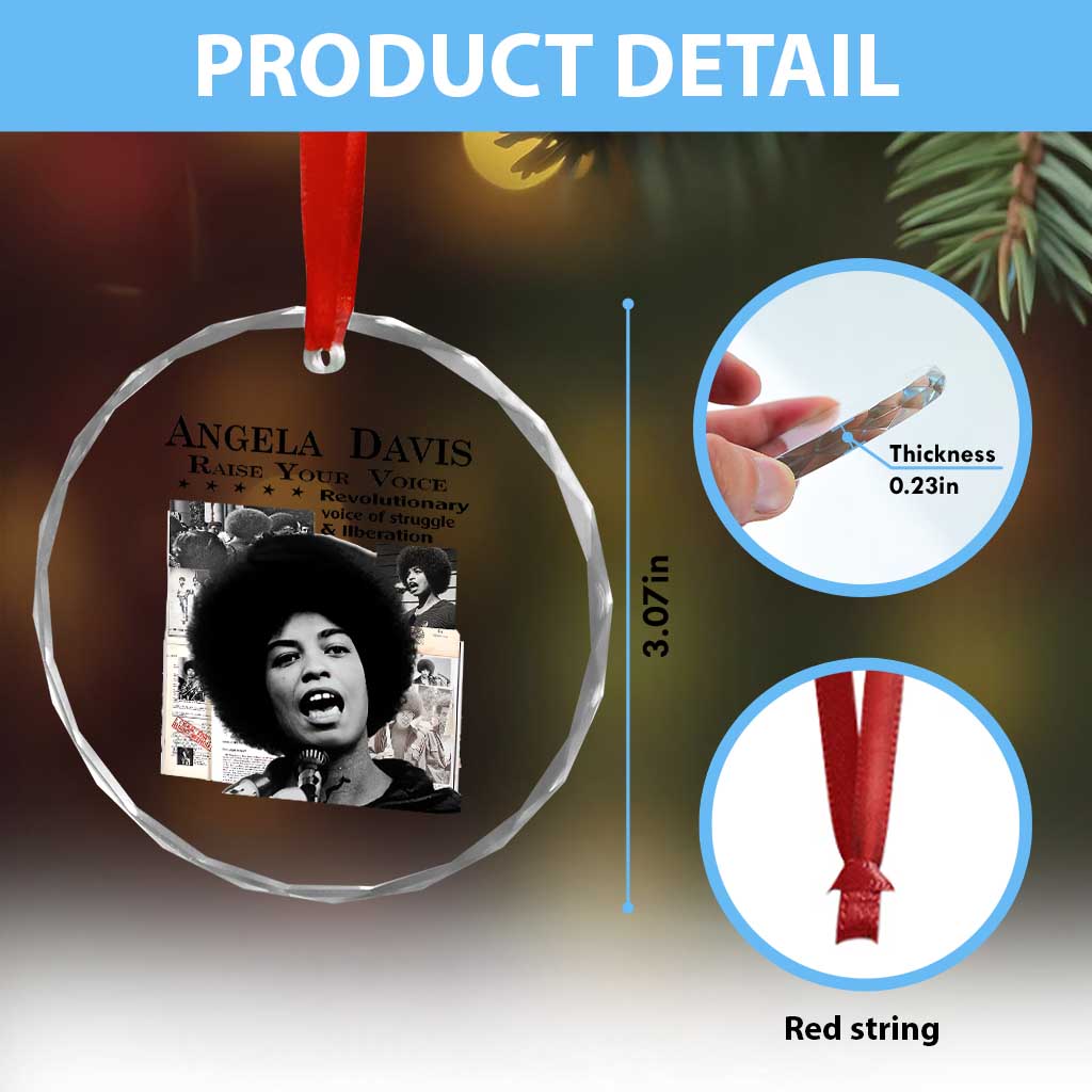Angela Davis Crystal Glass Ornament Raise Your Voice Revolutionary Power Liberation TS02