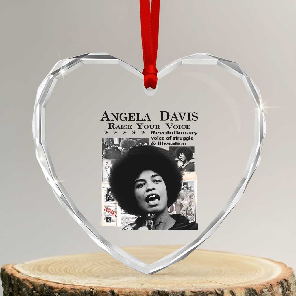 Angela Davis Heart Crystal Glass Ornament Raise Your Voice Revolutionary Power Liberation - Wonder Print Shop