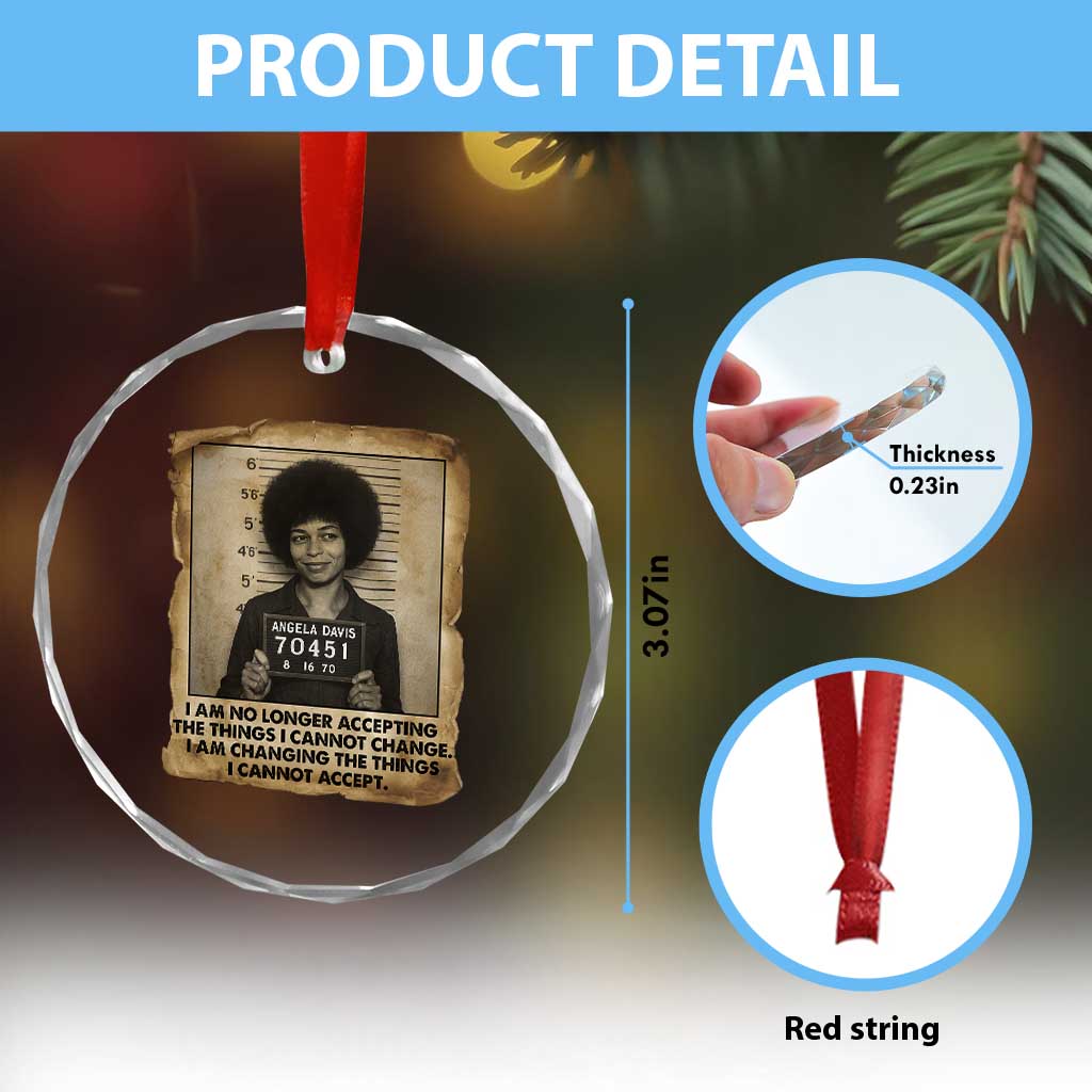Angela Davis Inspirational Quote Crystal Glass Ornament Black History Melanin - Wonder Print Shop