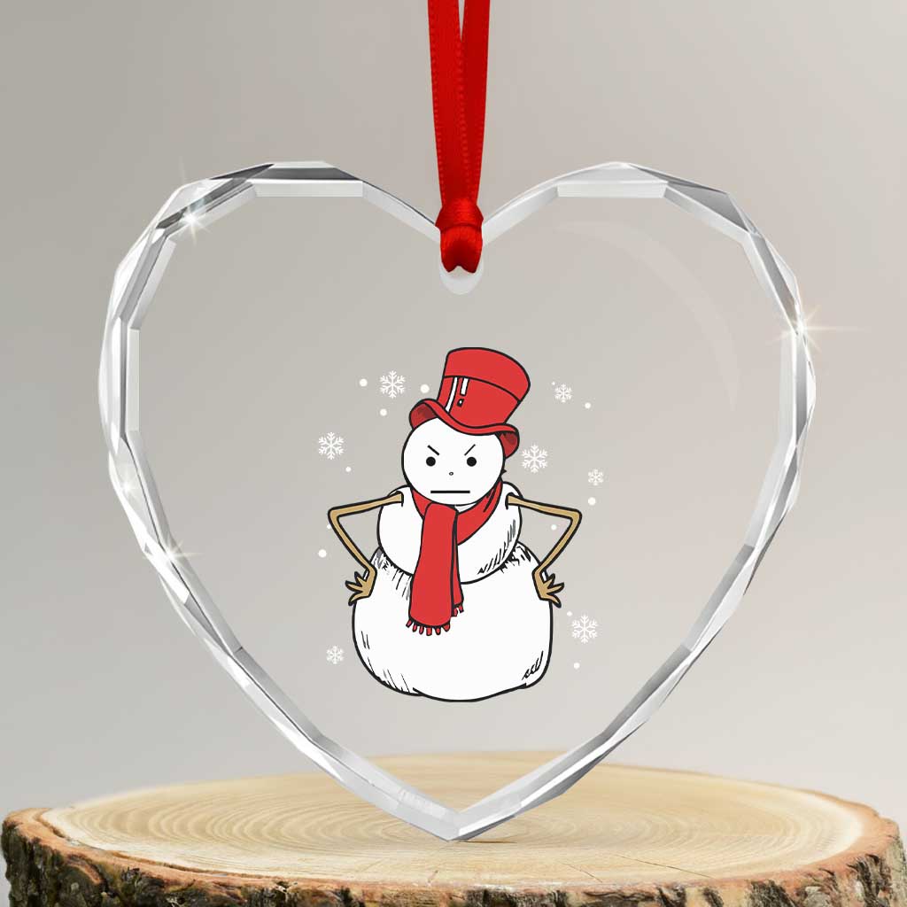 Angry Snowman Funny Xmas Heart Crystal Glass Ornament - Wonder Print Shop