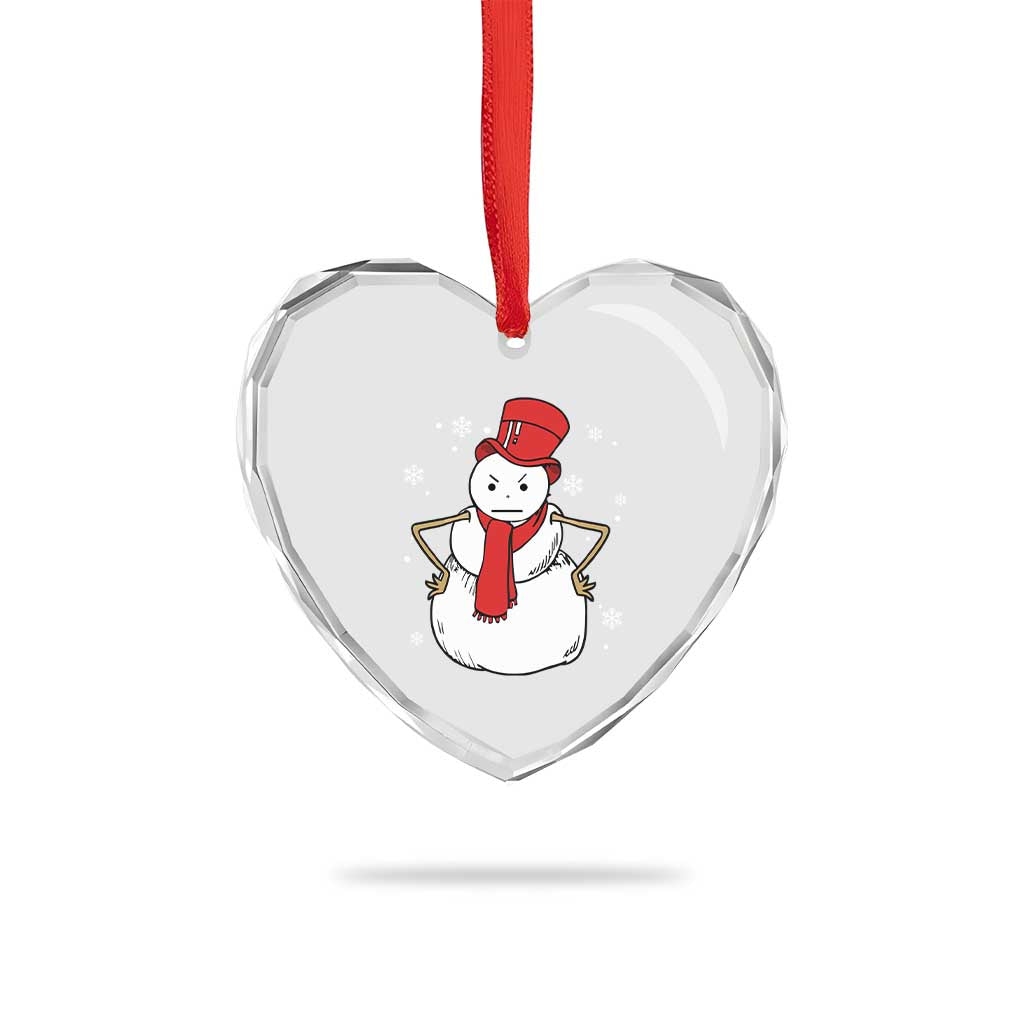 Angry Snowman Funny Xmas Heart Crystal Glass Ornament - Wonder Print Shop