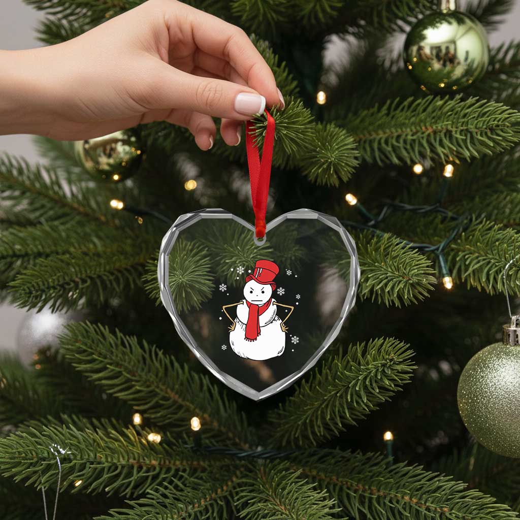 Angry Snowman Funny Xmas Heart Crystal Glass Ornament - Wonder Print Shop