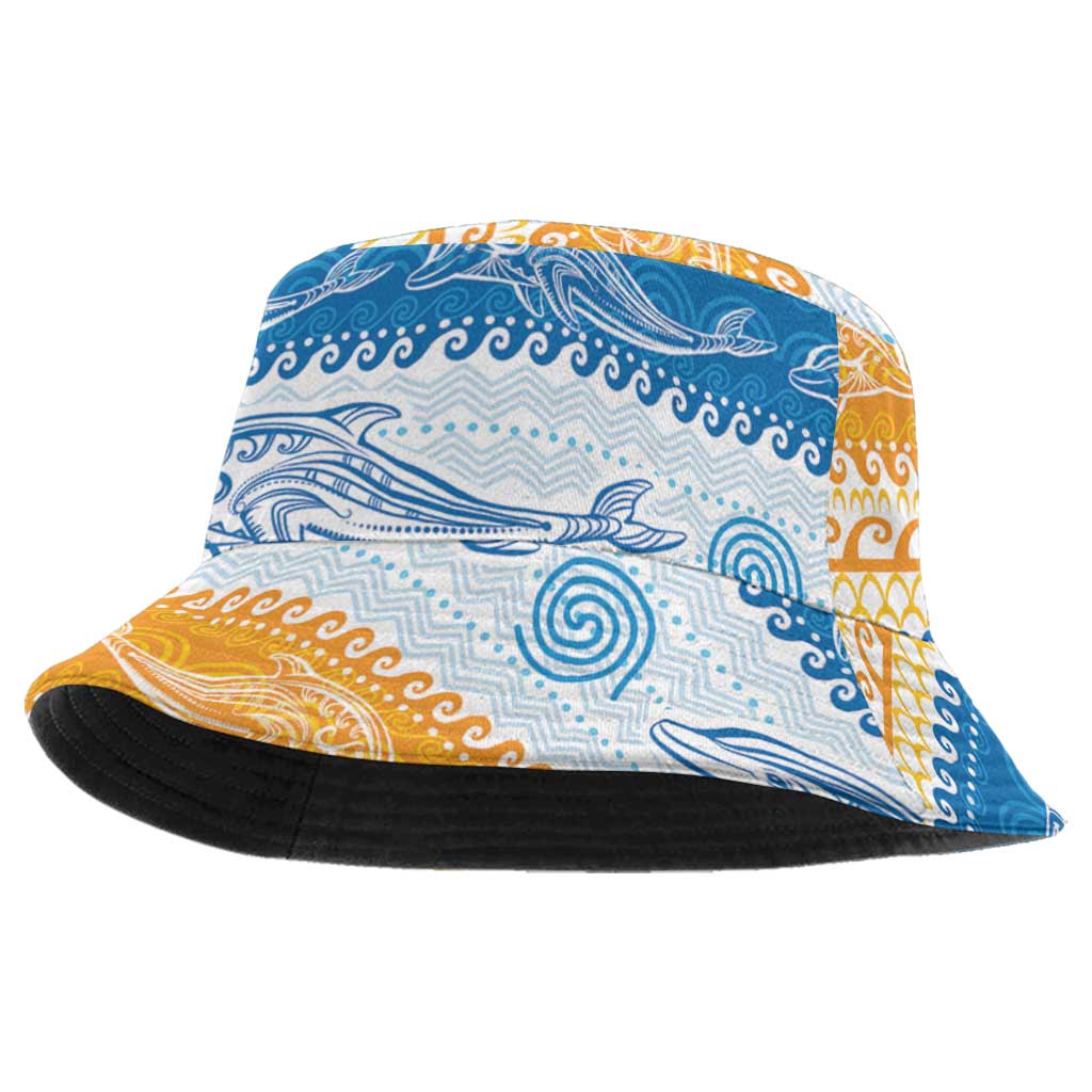 Anguilla Dolphins Pattern Bucket Hat Orange And Blue - Wonder Print Shop