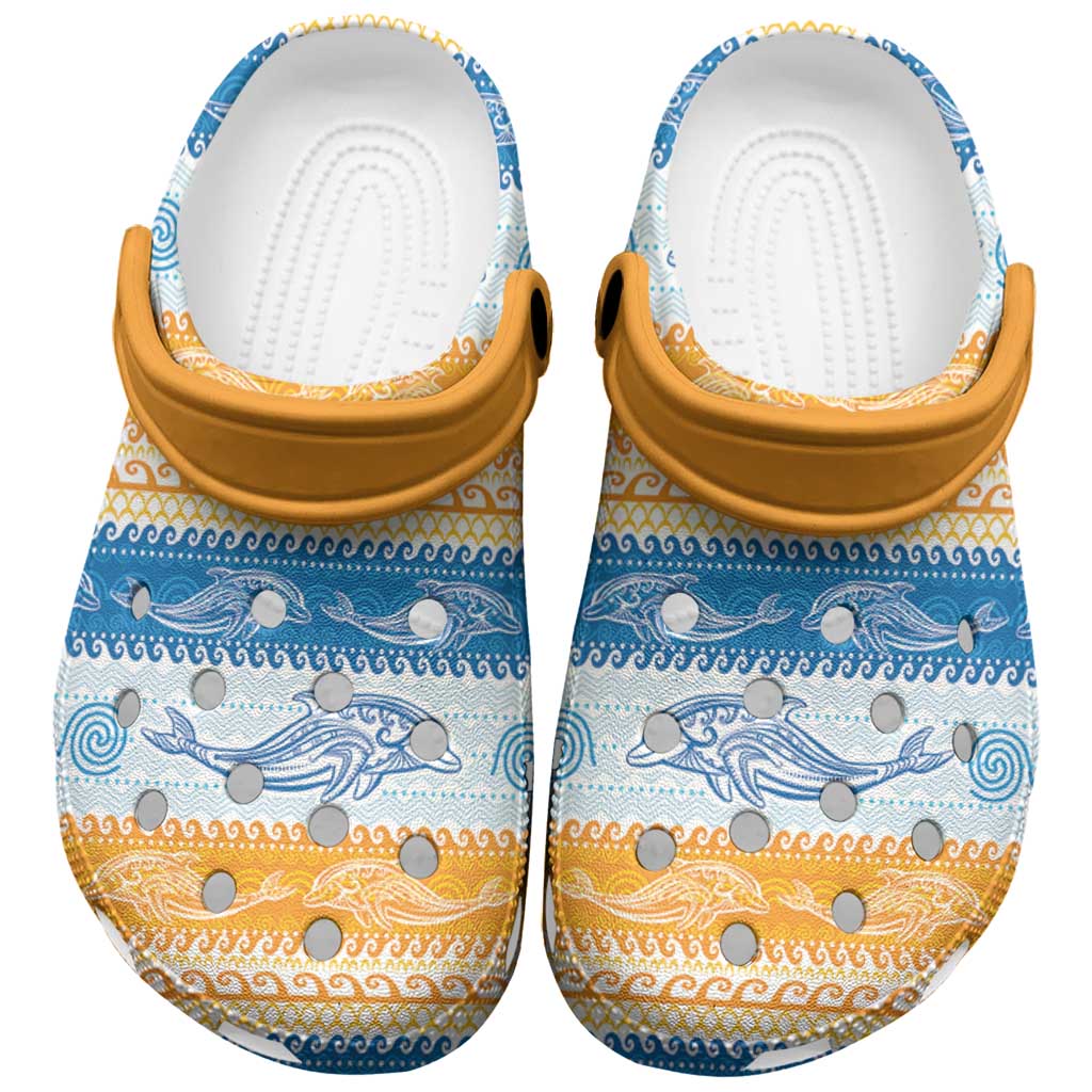 Anguilla Dolphins Pattern Clogs Shoes Orange And Blue - Wonder Print Shop