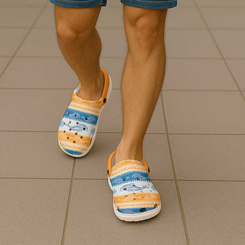 Anguilla Dolphins Pattern Clogs Shoes Orange And Blue - Wonder Print Shop