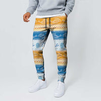 Anguilla Dolphins Pattern Jogger Pants Orange And Blue - Wonder Print Shop