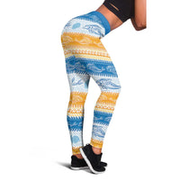 Anguilla Dolphins Pattern Leggings Orange And Blue - Wonder Print Shop