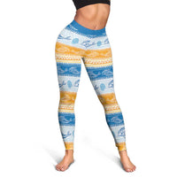 Anguilla Dolphins Pattern Leggings Orange And Blue - Wonder Print Shop