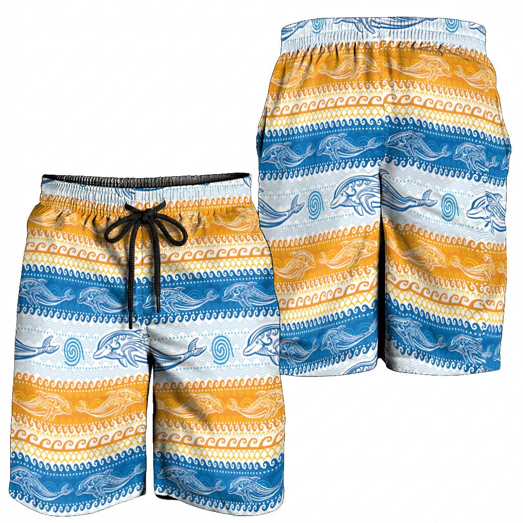 Anguilla Dolphins Pattern Shorts for Men Orange And Blue - Wonder Print Shop