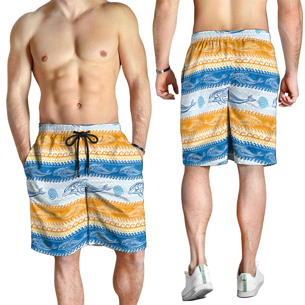 Anguilla Dolphins Pattern Shorts for Men Orange And Blue - Wonder Print Shop