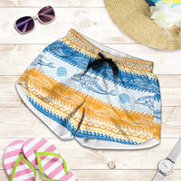Anguilla Dolphins Pattern Shorts for Women Orange And Blue - Wonder Print Shop