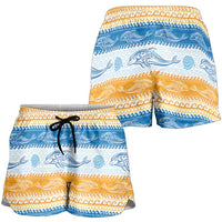 Anguilla Dolphins Pattern Shorts for Women Orange And Blue - Wonder Print Shop