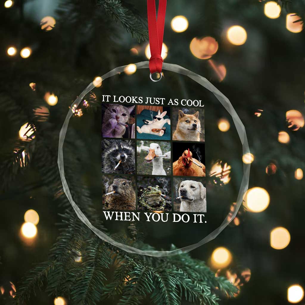 Animals Smoking Cigarettes Meme Crystal Glass Ornament It Looks Just as Cool When You Do It - Wonder Print Shop