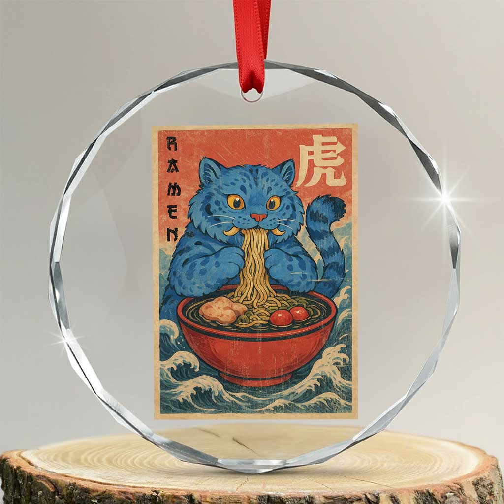 Anime Blue Cat Ramen Crystal Glass Ornament Vintage Japanese Art Funny Kawaii Demon Cat Tiger - Wonder Print Shop