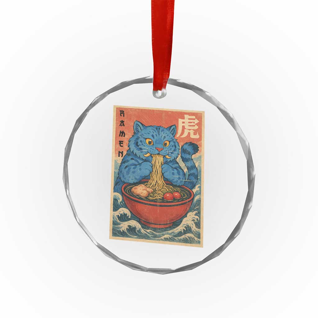 Anime Blue Cat Ramen Crystal Glass Ornament Vintage Japanese Art Funny Kawaii Demon Cat Tiger - Wonder Print Shop
