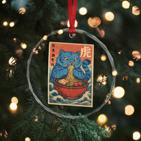 Anime Blue Cat Ramen Crystal Glass Ornament Vintage Japanese Art Funny Kawaii Demon Cat Tiger - Wonder Print Shop