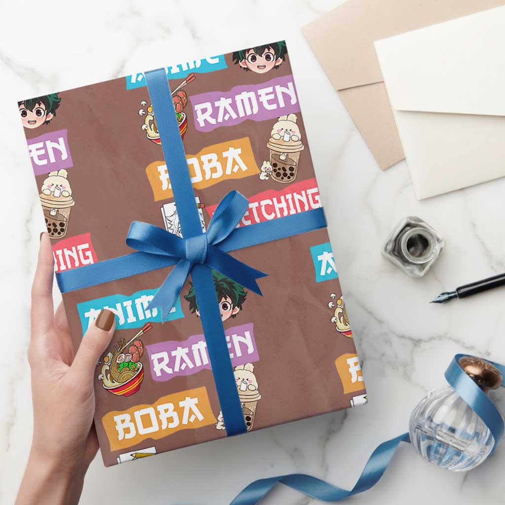 Anime Ramen Boba Sketching Wrapping Paper Roll Kawaii Otaku Anime Manga Japanese Pop Culture Cute Graphic