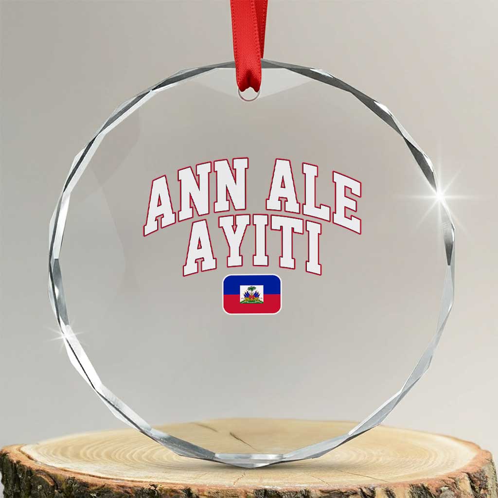 Ann Ale Ayiti Collegiate Athletic Sport Style Crystal Glass Ornament Let's Go Haiti Haitian Flag and Coat of Arms Pride