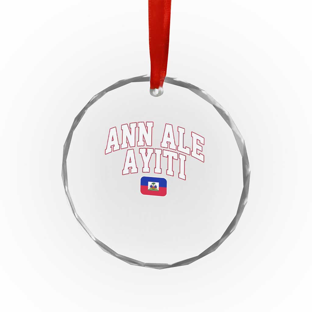 Ann Ale Ayiti Collegiate Athletic Sport Style Crystal Glass Ornament Let's Go Haiti Haitian Flag and Coat of Arms Pride