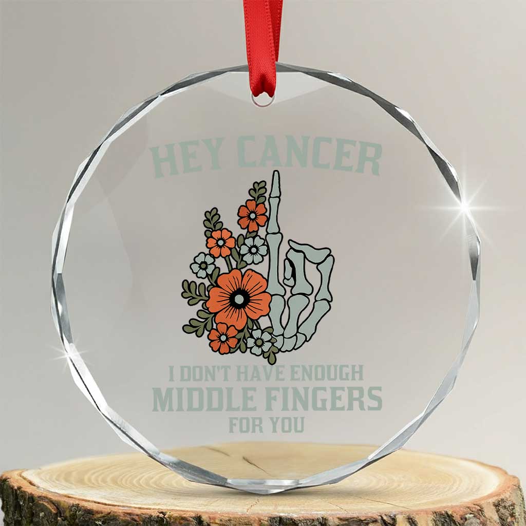 Anti Cancer Skeleton Middle Finger Crystal Glass Ornament Floral Fck Cancer - Wonder Print Shop
