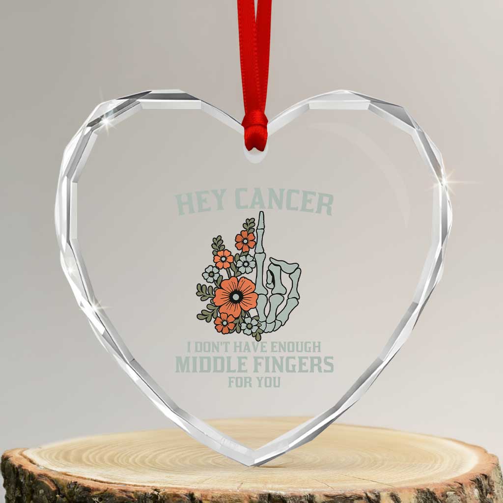 Anti Cancer Skeleton Middle Finger Heart Crystal Glass Ornament Floral Fck Cancer - Wonder Print Shop