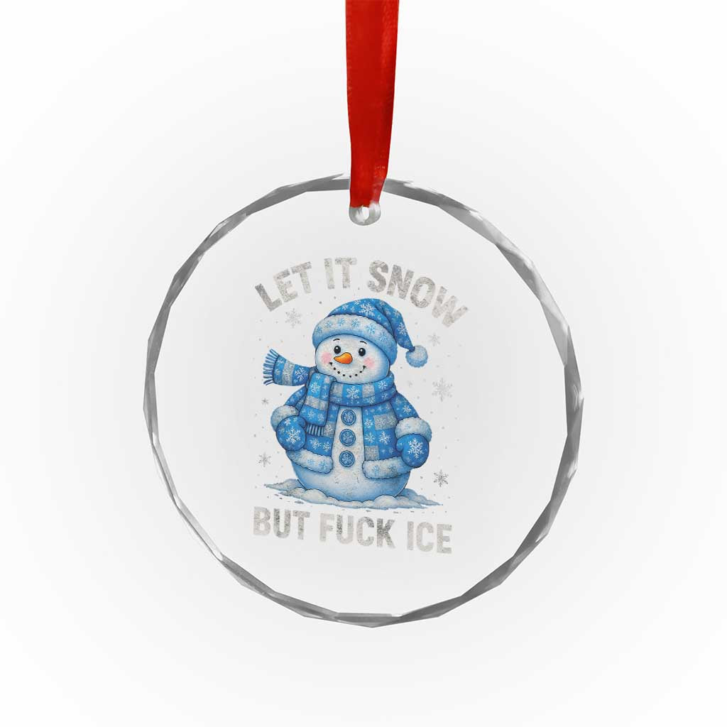 Anti ICE Christmas Crystal Glass Ornament Retro Blue Snowman Let It Snow But Fuck Ice - Wonder Print Shop