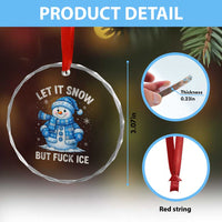 Anti ICE Christmas Crystal Glass Ornament Retro Blue Snowman Let It Snow But Fuck Ice - Wonder Print Shop