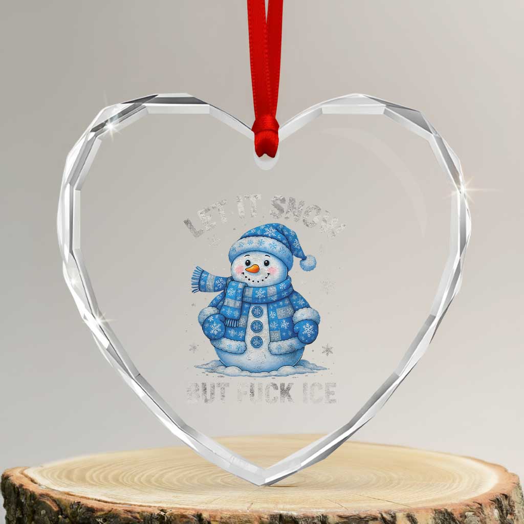 Anti ICE Christmas Heart Crystal Glass Ornament Retro Blue Snowman Let It Snow But Fuck Ice - Wonder Print Shop