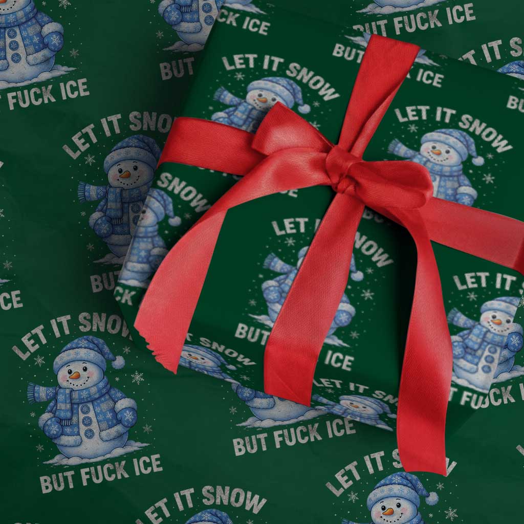 Anti ICE Christmas Wrapping Paper Roll Retro Blue Snowman Let It Snow But Fuck Ice - Wonder Print Shop