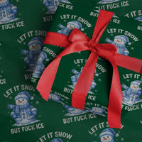 Anti ICE Christmas Wrapping Paper Roll Retro Blue Snowman Let It Snow But Fuck Ice - Wonder Print Shop