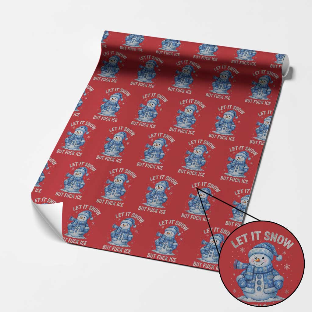 Anti ICE Christmas Wrapping Paper Roll Retro Blue Snowman Let It Snow But Fuck Ice - Wonder Print Shop