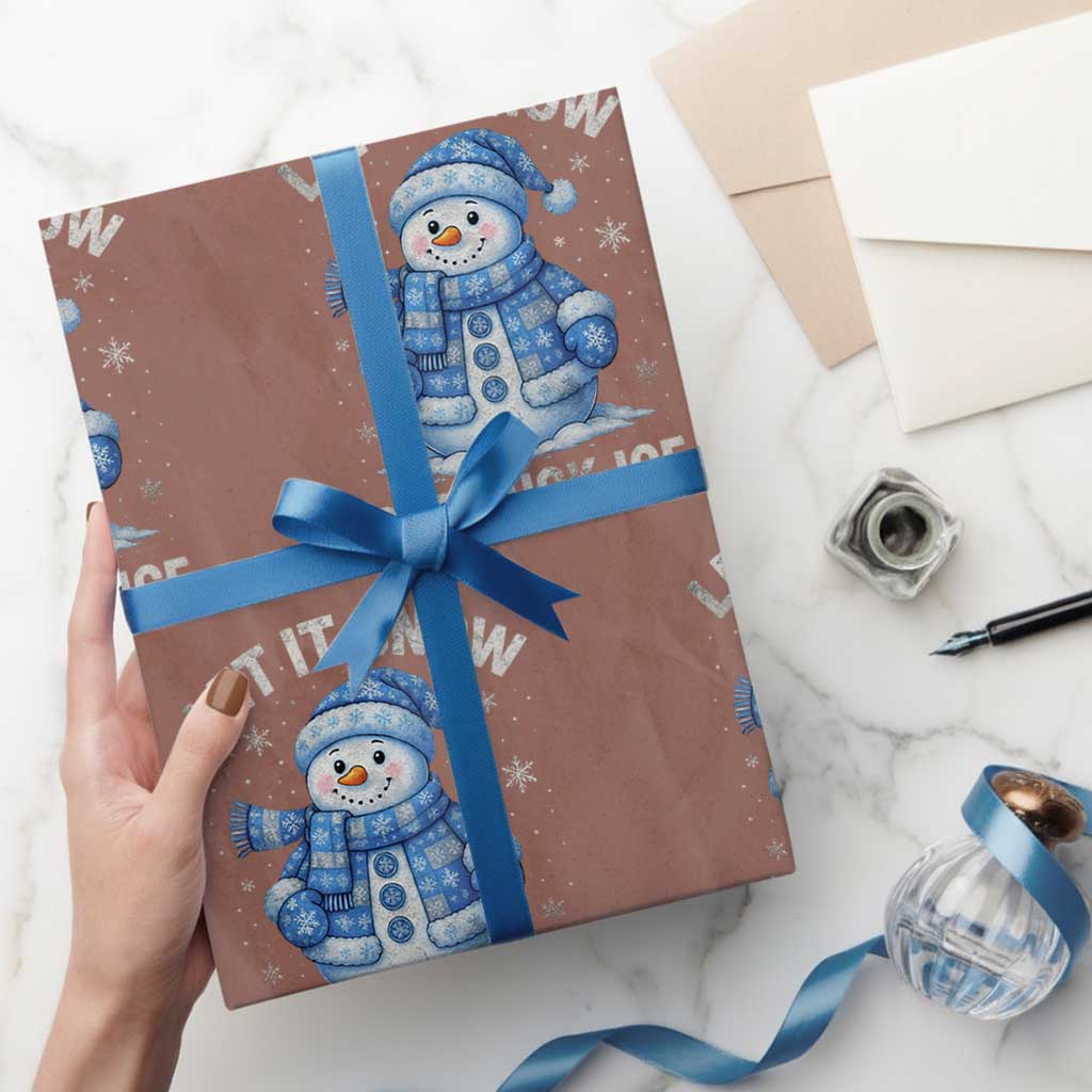Anti ICE Christmas Wrapping Paper Roll Retro Blue Snowman Let It Snow But Fuck Ice - Wonder Print Shop