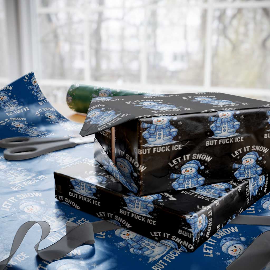 Anti ICE Christmas Wrapping Paper Roll Retro Blue Snowman Let It Snow But Fuck Ice - Wonder Print Shop