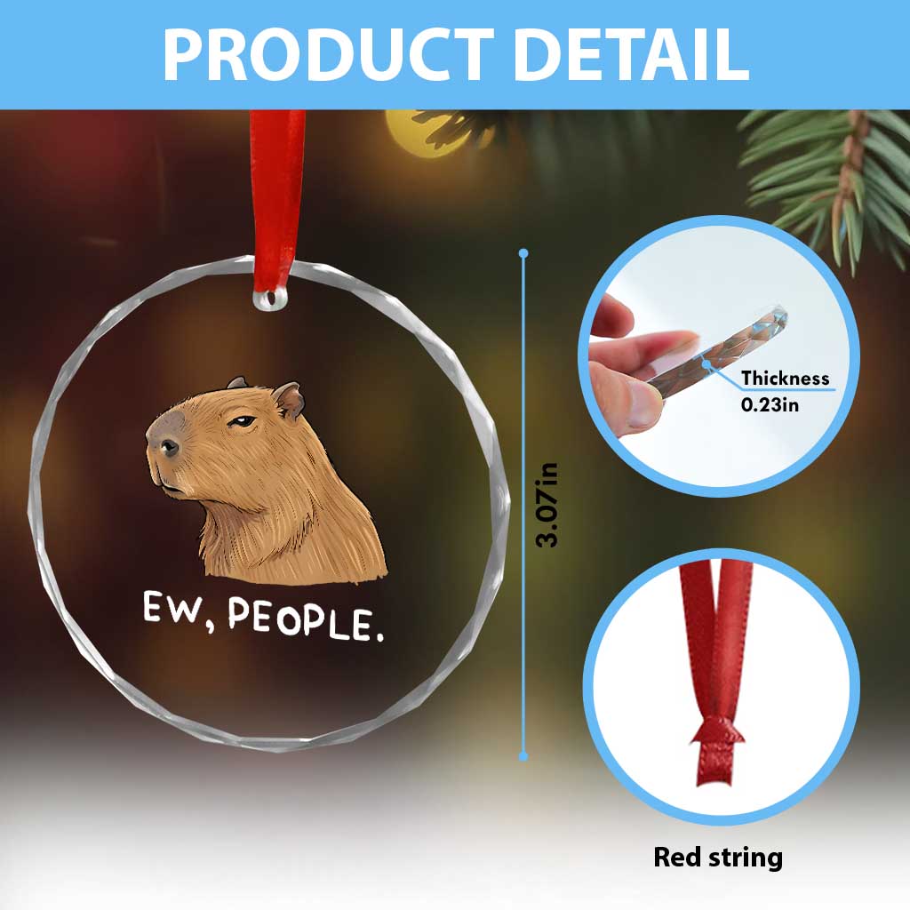Anti Social Capybara Meme Crystal Glass Ornament Ew People Sarcastic Funny Introvert Gift - Wonder Print Shop