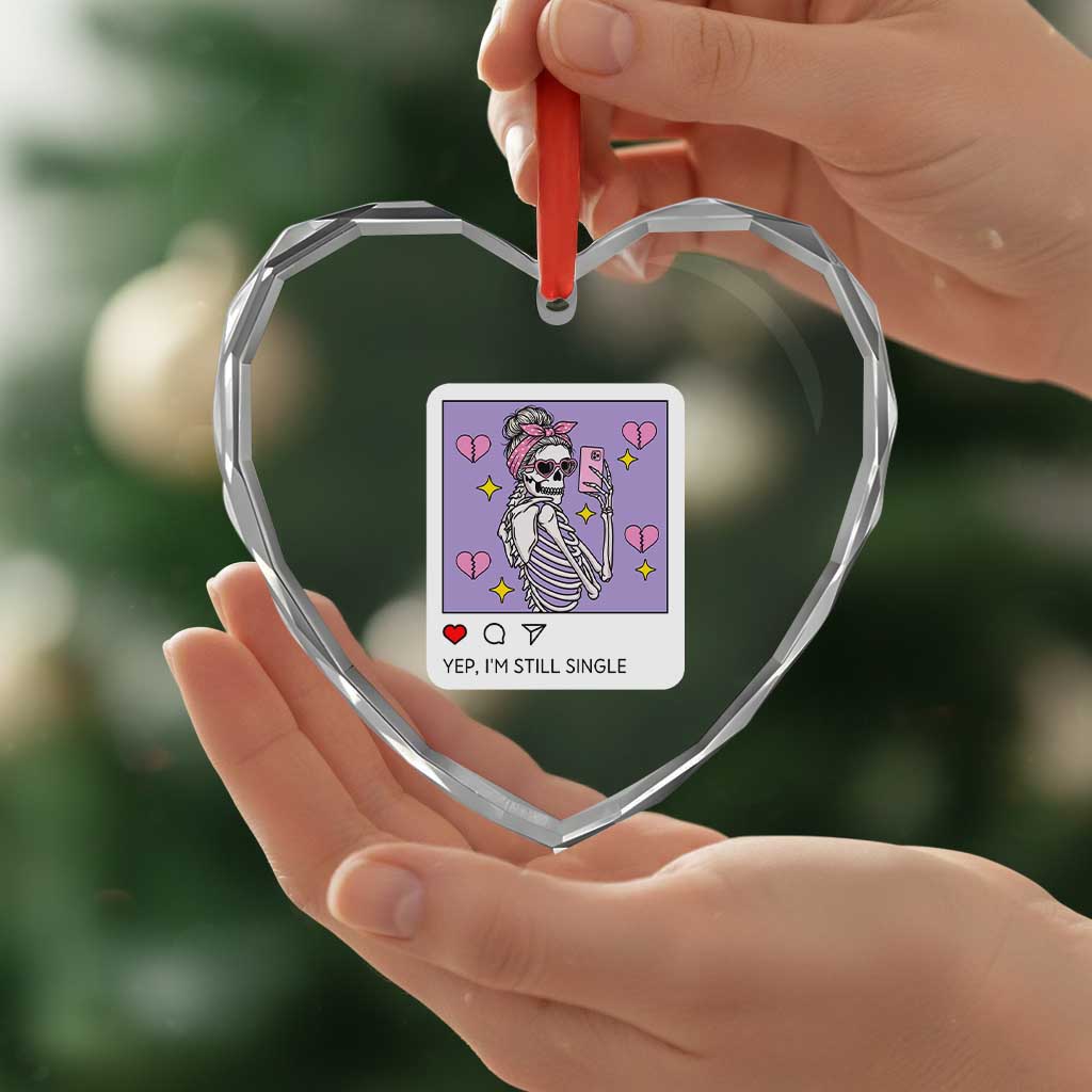 Anti Valentine Heart Crystal Glass Ornament Funny Skeleton Selfie Meme - Wonder Print Shop