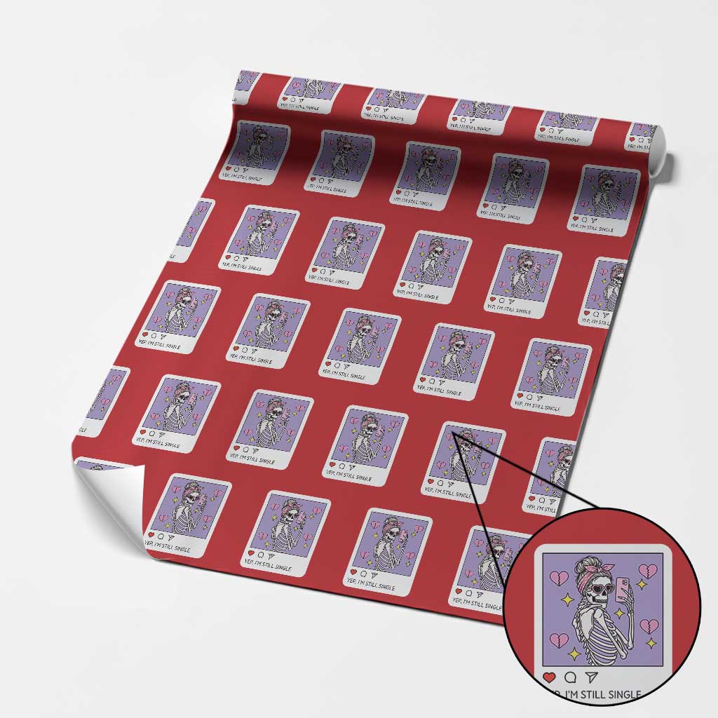 Anti Valentine Wrapping Paper Roll Funny Skeleton Selfie Meme - Wonder Print Shop