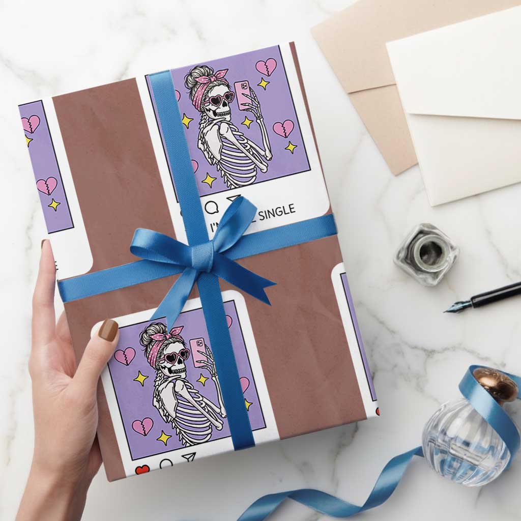 Anti Valentine Wrapping Paper Roll Funny Skeleton Selfie Meme - Wonder Print Shop