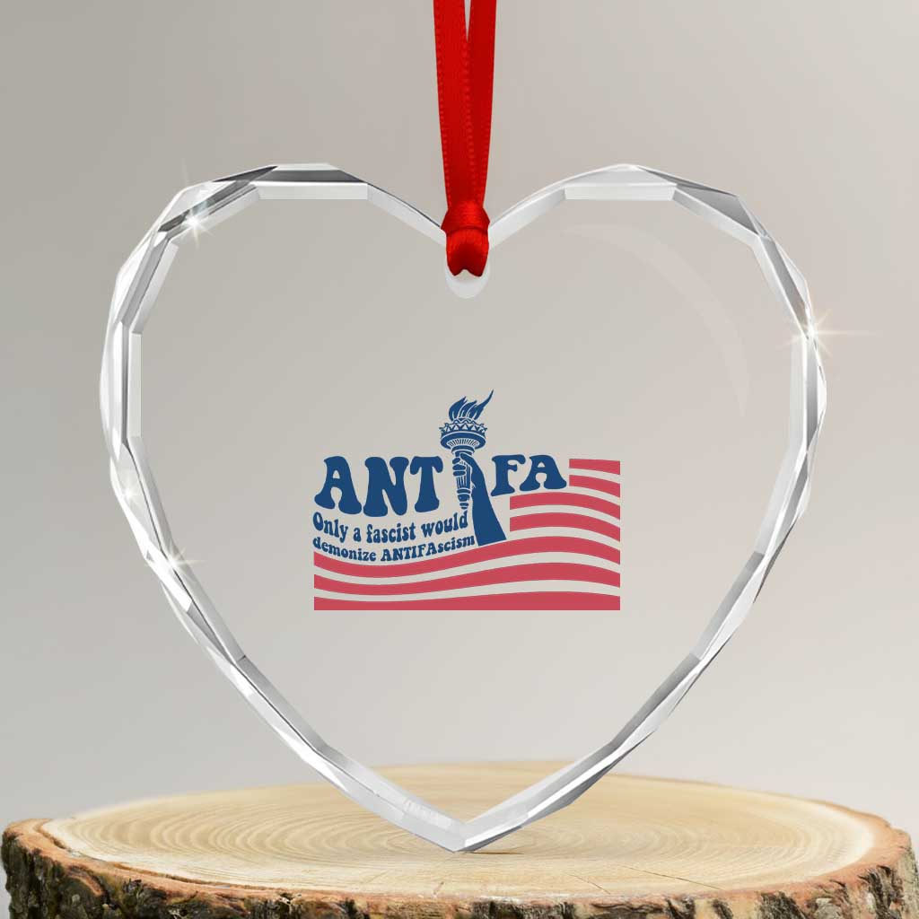 Antifa Fascism Patriotic Heart Crystal Glass Ornament Antifascist Statue of Liberty - Wonder Print Shop