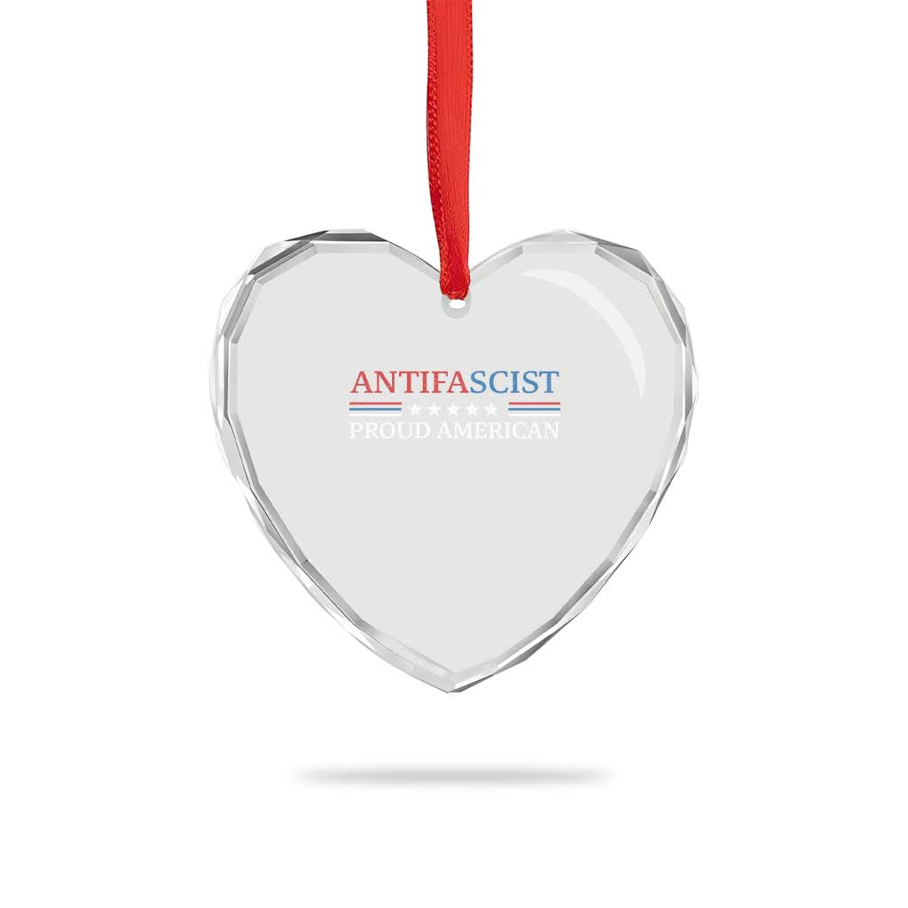 Antifascist Proud American Heart Crystal Glass Ornament Fight Fascism Protest Liberal Democrat - Wonder Print Shop