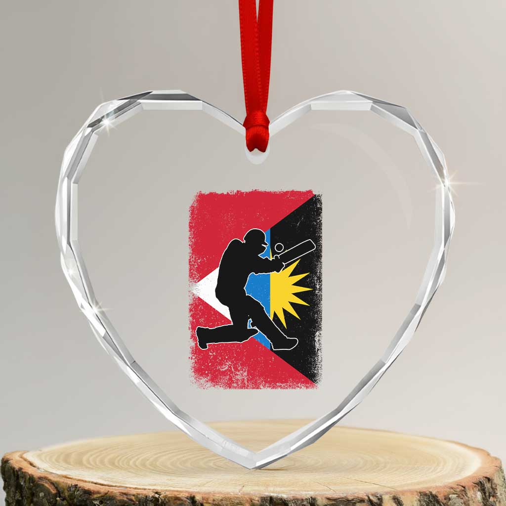 Antigua and Barbuda Cricket Heart Crystal Glass Ornament Retro Vintage Sport Antiguan Flag West Indies Cricket Fan