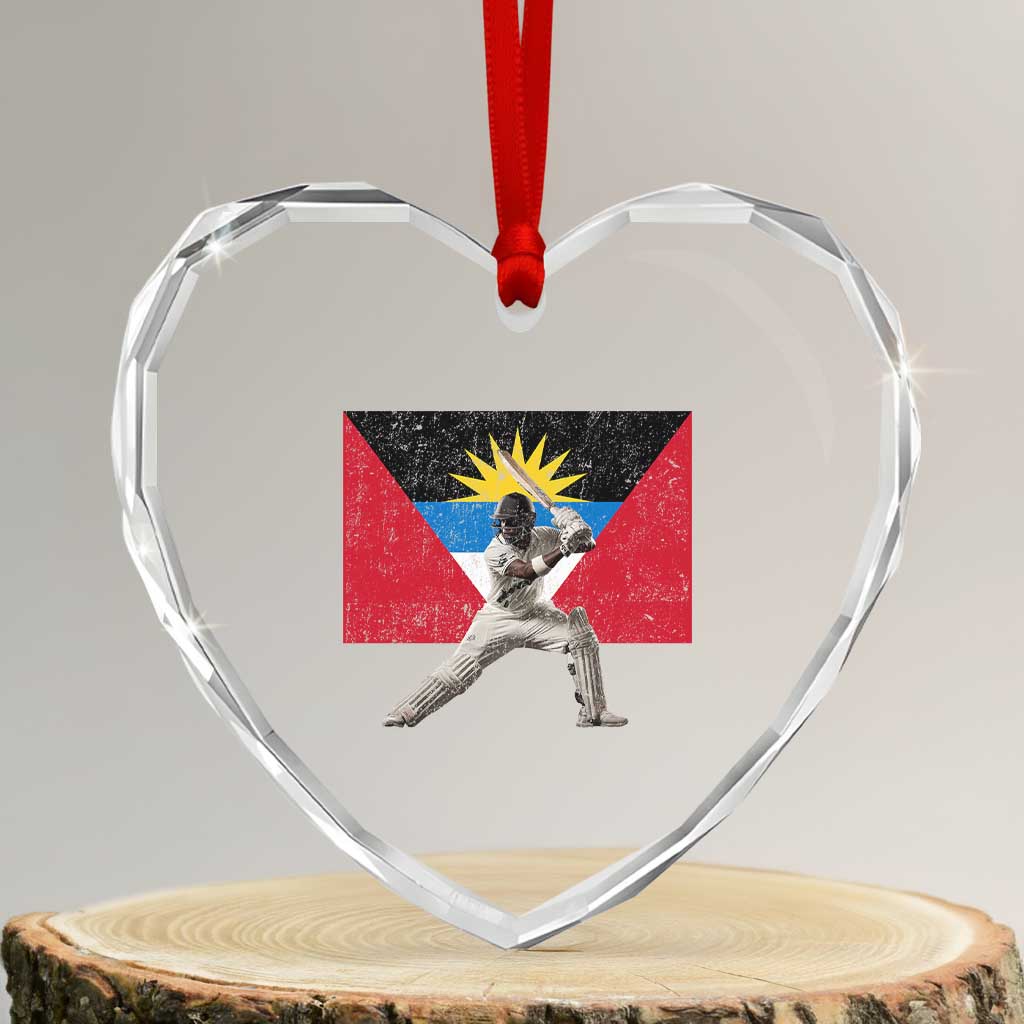 Antigua and Barbuda Cricket Heart Crystal Glass Ornament Retro Vintage Sport Antiguan Flag West Indies Fan